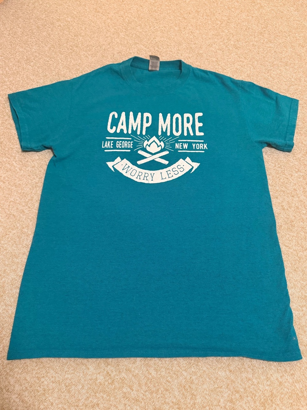 Camp More “Worry Less” Graphic Tee | Lake George NY Camping Cotton Shirt